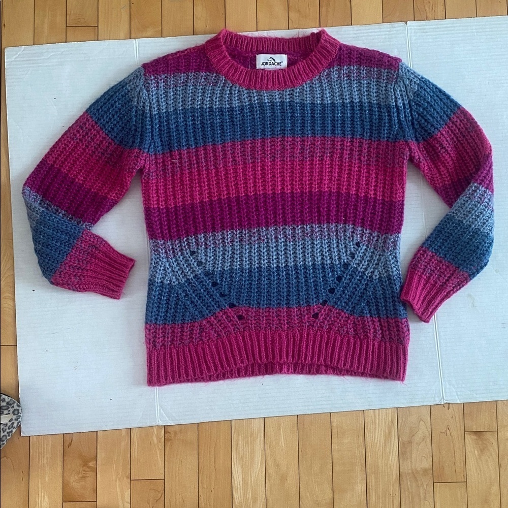 Jordache Women's long sleeved Sweater in Stripes of Pink & Blue Size X-Small